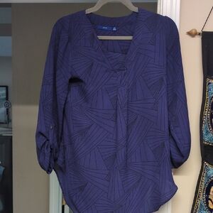 Apt. 9 Deep Purple Geometric V-Neck Roll-Tab Sleeve Blouse